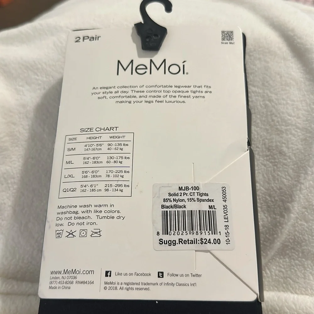 NWT MeMoi Opaque Tights - 2 Pair Size M/L